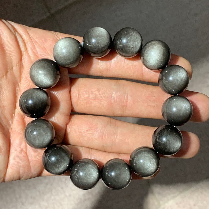 Wear FengShui Natural Silver Sheen Obsidian Soothing Protection Bracelet