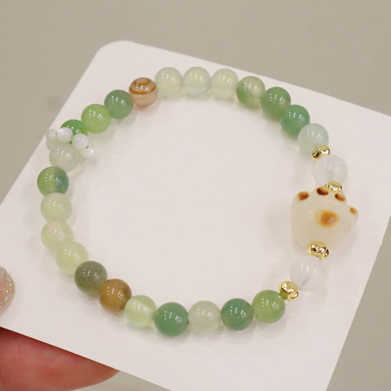 Wear FengShui Green Agate Sun Stone Cat's Eye Bodhi Seed Cat Paw Support Bracelet