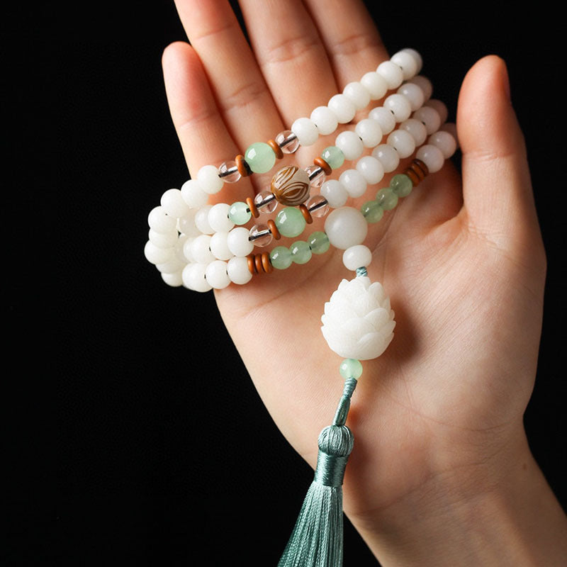 Wear FengShui White Bodhi Seed Mala 108 Beads Protection Bracelet