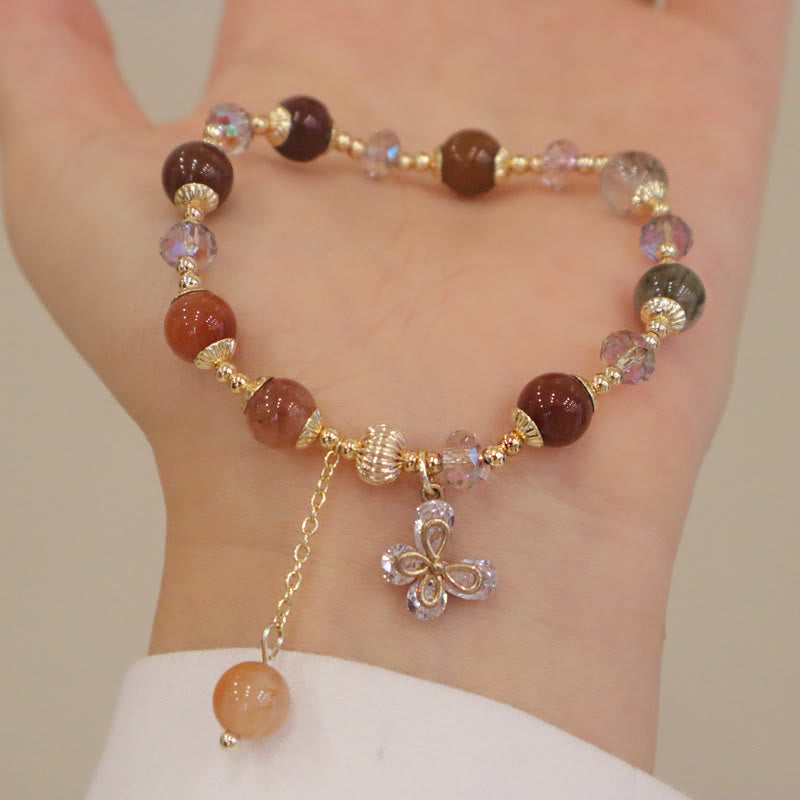 Wear FengShui Natural Fu Lu Shou Rainbow Crystal Rutilated Quartz Wealth Butterfly Charm Bracelet