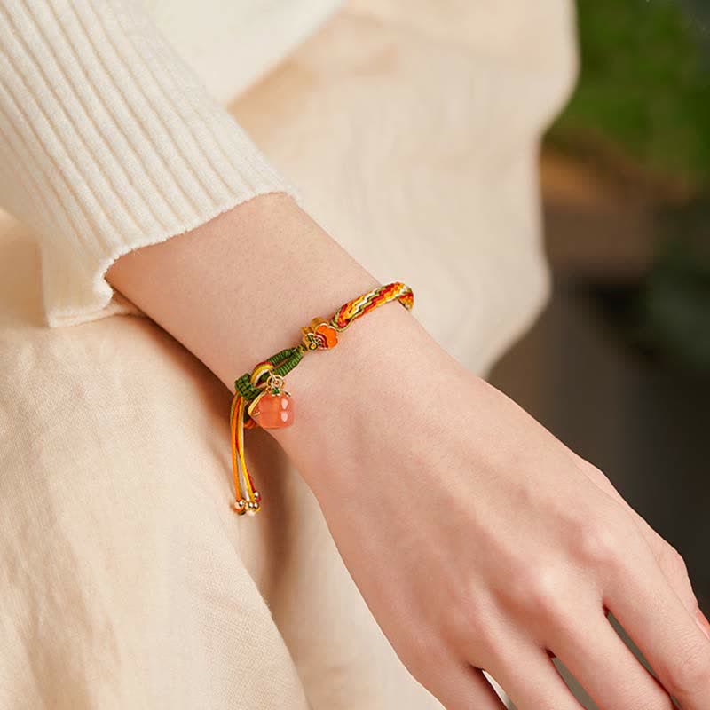 Wear FengShui Persimmon Red Agate Strength Reincarnation Knot Braid String Bracelet