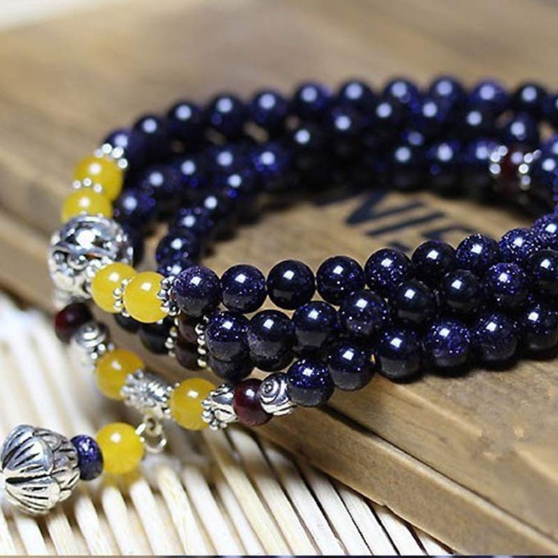 Wear FengShui Blue Sandstone Wealth Charm Bracelet Mala