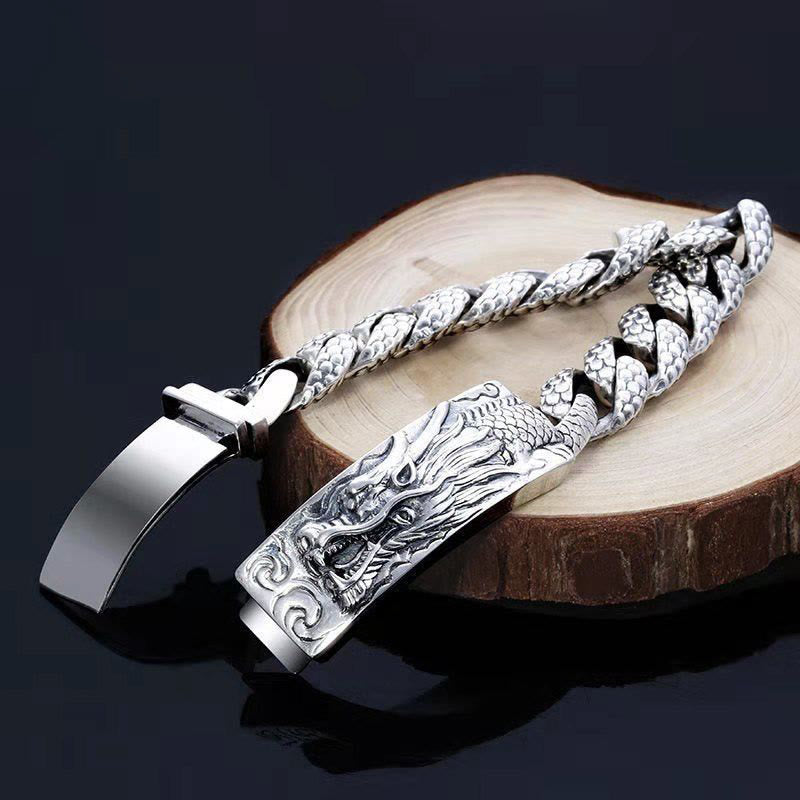 Wear FengShui Retro Dragon Scale Pattern Engraved Protection Bracelet