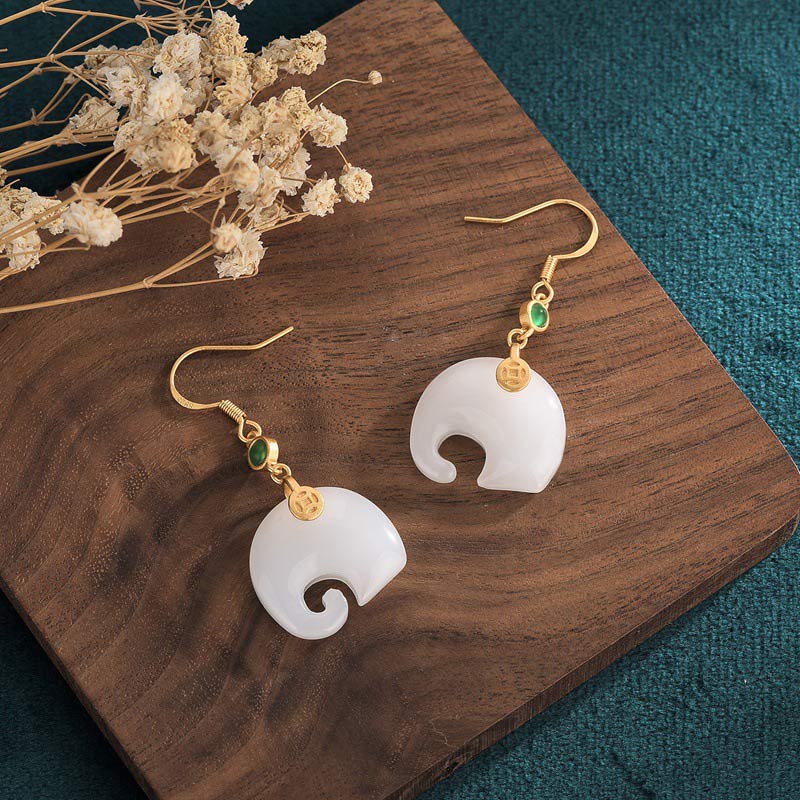 Wear FengShui FengShui Elephant White Jade Fortune Earrings