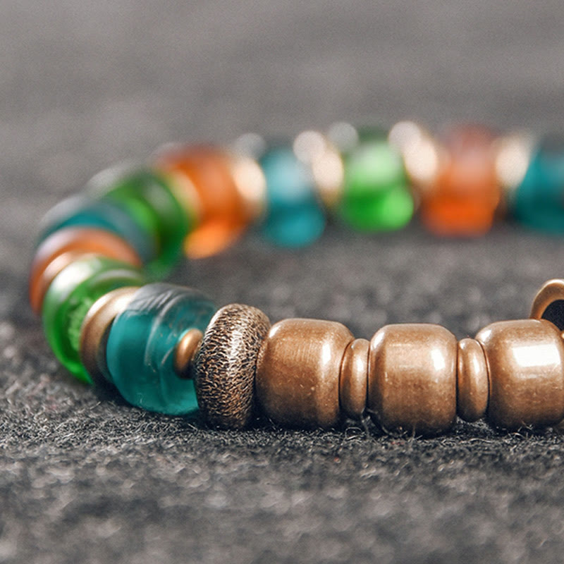 Wear FengShui Tibetan Colorful Glass Beads Copper Wealth Bracelet
