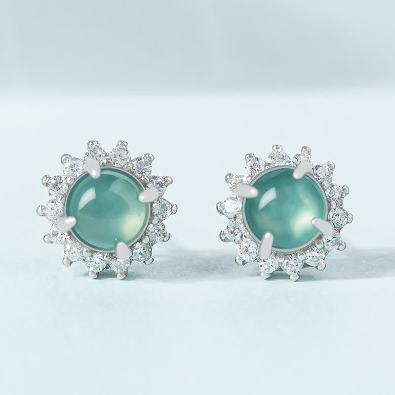 Wear FengShui 925 Sterling Silver Round Jade Luck Abundance Stud Earrings