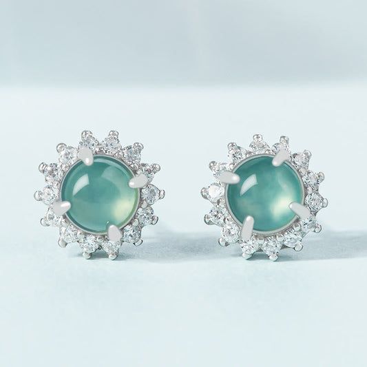 Wear FengShui 925 Sterling Silver Round Jade Luck Abundance Stud Earrings
