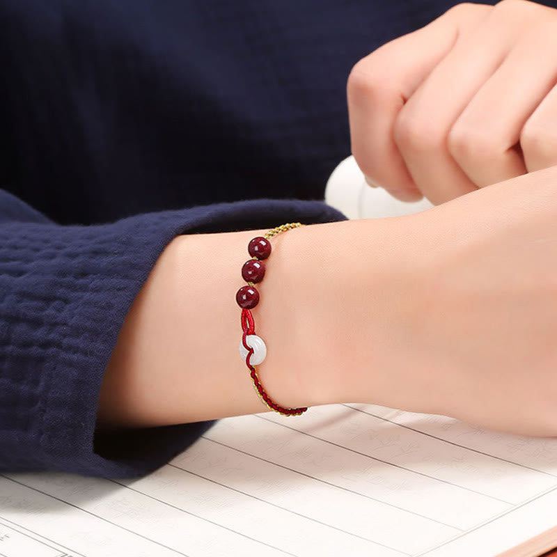 Wear FengShui Natural Cinnabar Jade Peace Buckle Blessing Bracelet