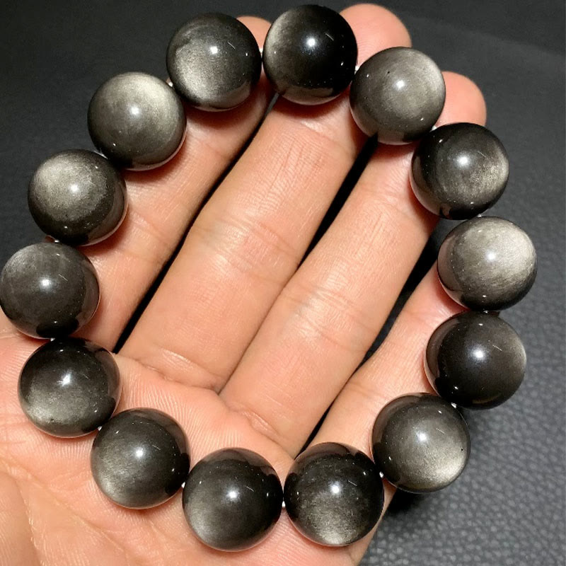 Wear FengShui Natural Silver Sheen Obsidian Soothing Protection Bracelet