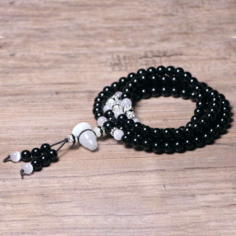 Wear FengShui Black Onyx White Crystal Bead Meditation Bracelet