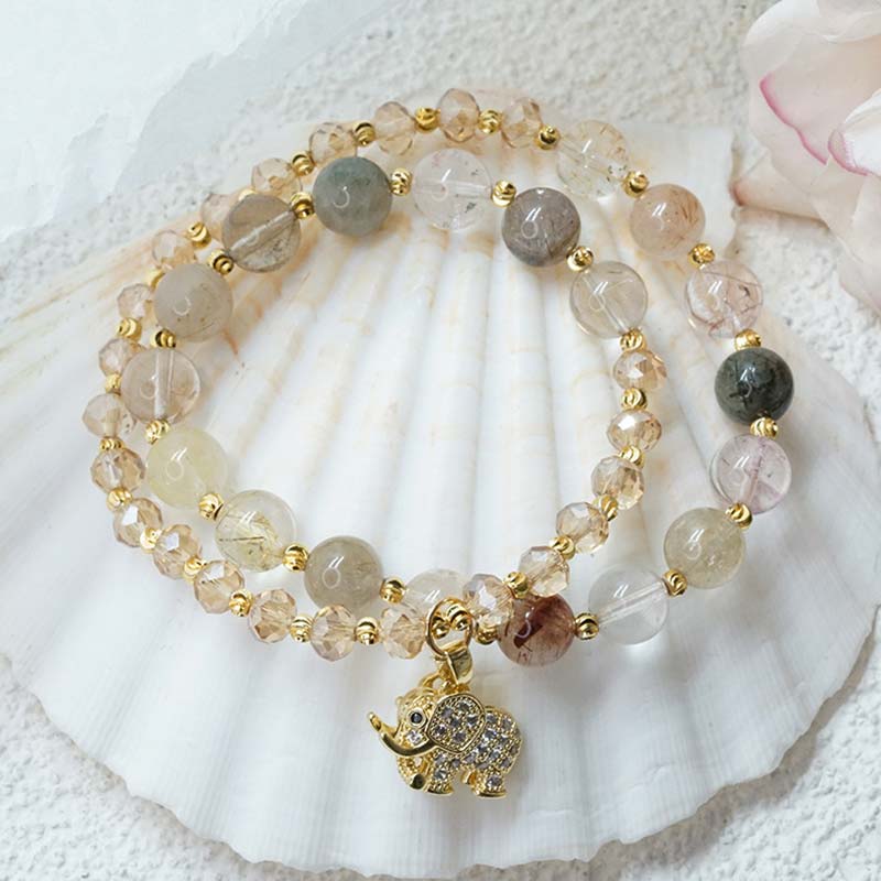 Wear FengShui Rose Quartz Elephant Healing Energy Charm Bracelet