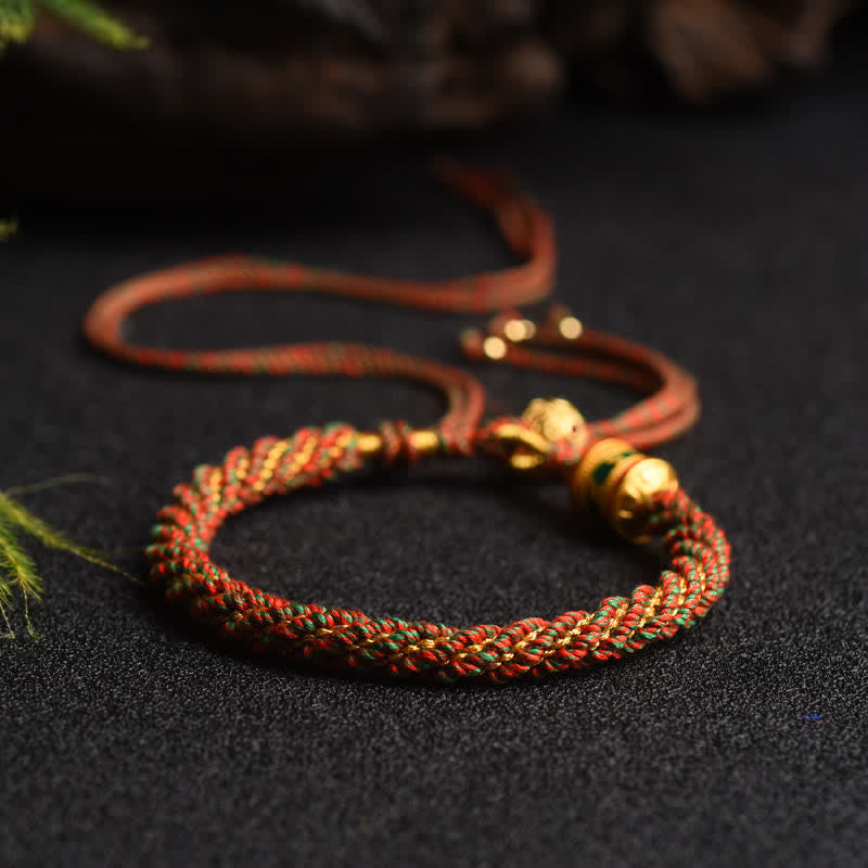 Wear FengShui Tibetan Handmade Luck Prayer Wheel Bead Charm Weave Colorful String Bracelet