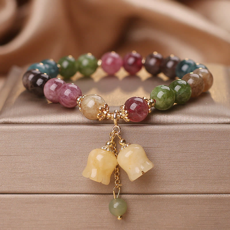 Wear FengShui Natural Colorful Tourmaline Flower Bead Love Bracelet