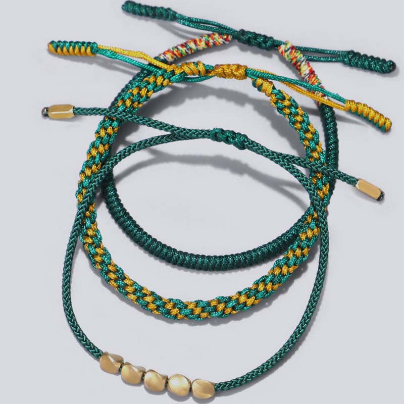 Wear FengShui 3 PCS Tibetan Copper Beads Healing Protection Luck Bracelet Set