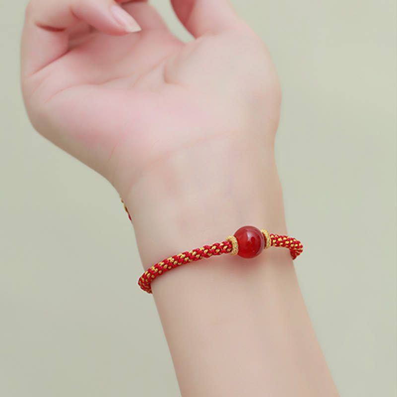 Wear FengShui Handmade Red Agate Amethyst Golden Rutilated Quartz Pink Crystal Bead Calm Braided Bracelet