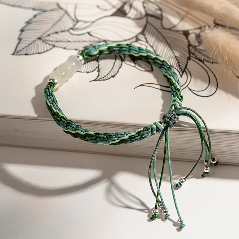 Wear FengShui White Jade Bamboo Reincarnation Knot Wealth Luck Strength String Bracelet