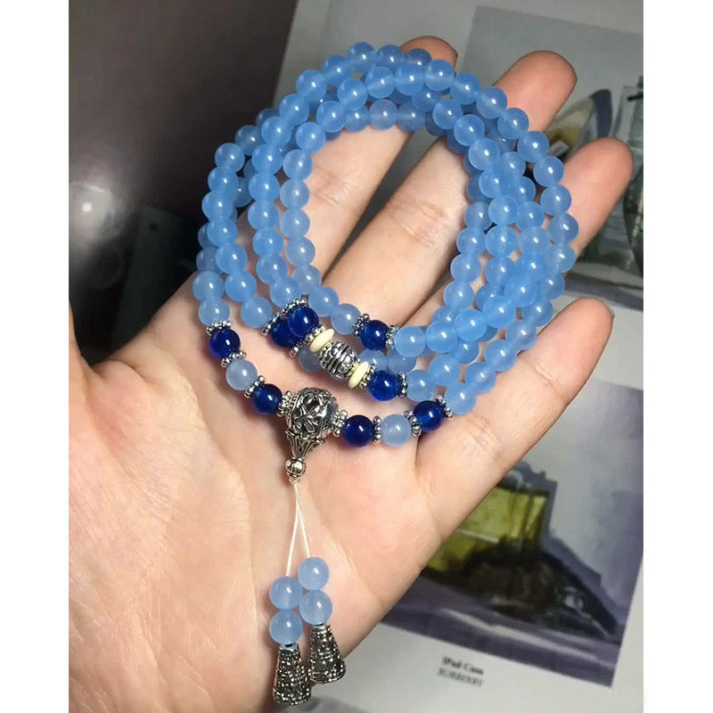 Wear FengShui 108 Beads Blue Crystal Healing Bracelet Mala