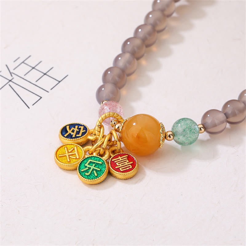 Wear FengShui Natural Gray Agate Peace And Joy Charm Balance Double Wrap Bracelet