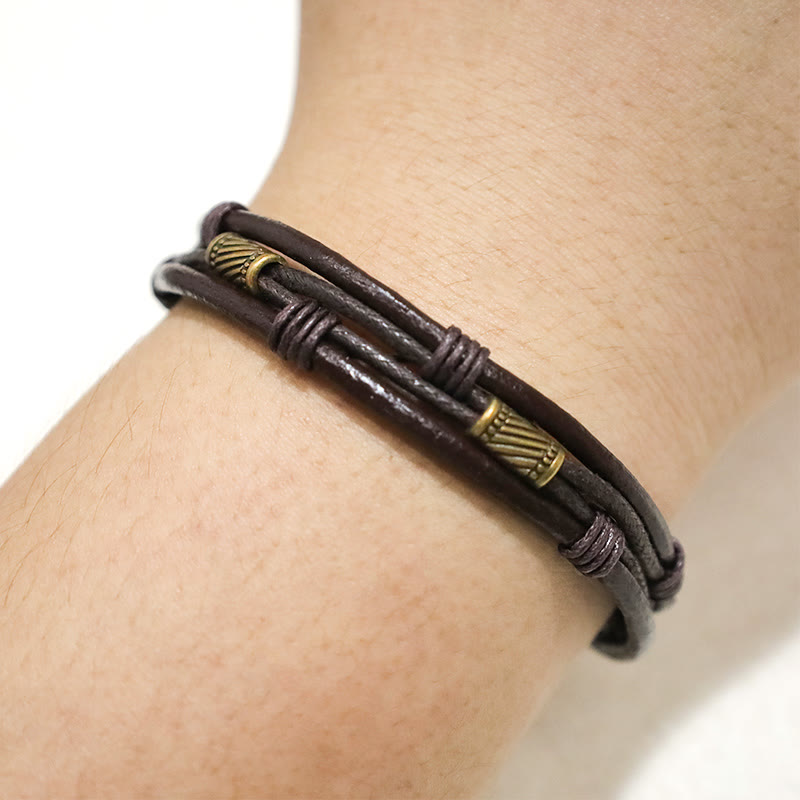 Wear FengShui Vintage Leather Wrist Band Brown Rope Layered Bracelet Bangle