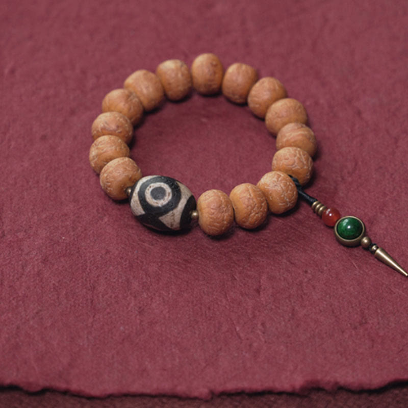 Wear FengShui Tibet Bodhi Seed Dzi Bead Peace Charm Wrist Mala Bracelet