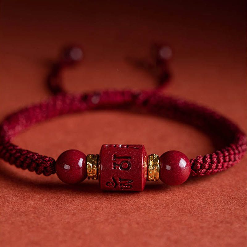 Wear FengShui Tibet Cinnabar Om Mani Padme Hum Engraved Blessing Braided Bracelet