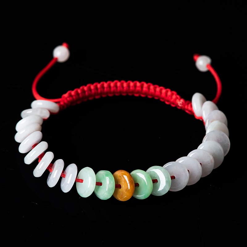 Wear FengShui Round Jade Lucky Red String Weave Bracelet