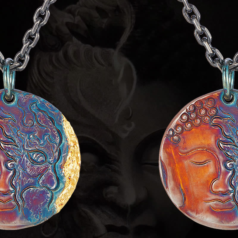 Wear FengShui 999 Sterling Silver 24K Gold Half Demon Half Buddha Compassion Necklace Pendant