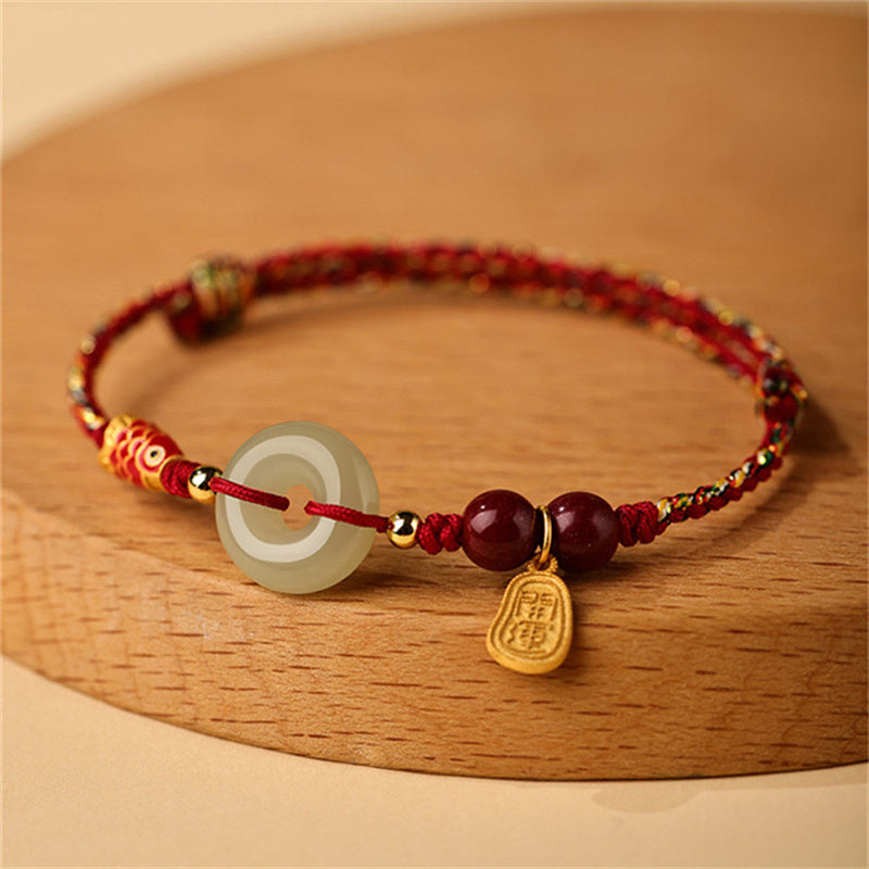 Wear FengShui 925 Sterling Silver Koi Fish Hetian Jade Peace Buckle Luck Bracelet