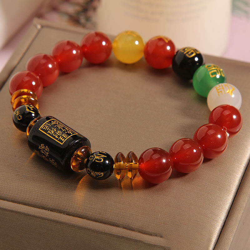 Wear FengShui Five Elements Black Onyx Red Agate Wisdom Wealth Bracelet