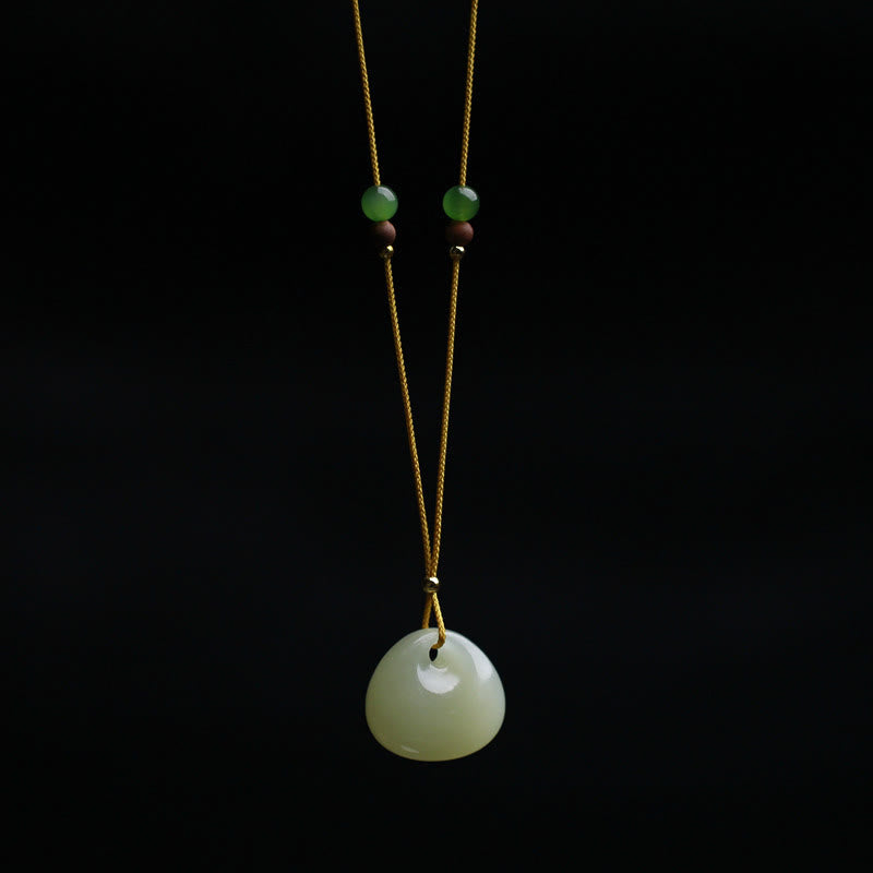 Wear FengShui Natural Hetian Jade Small Bag Pattern Prosperity String Necklace Pendant