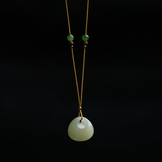 Wear FengShui Natural Hetian Jade Small Bag Pattern Prosperity String Necklace Pendant