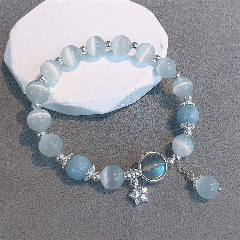 Wear FengShui Cat's Eye Moonstone Butterfly Star Charm Support Bracelet