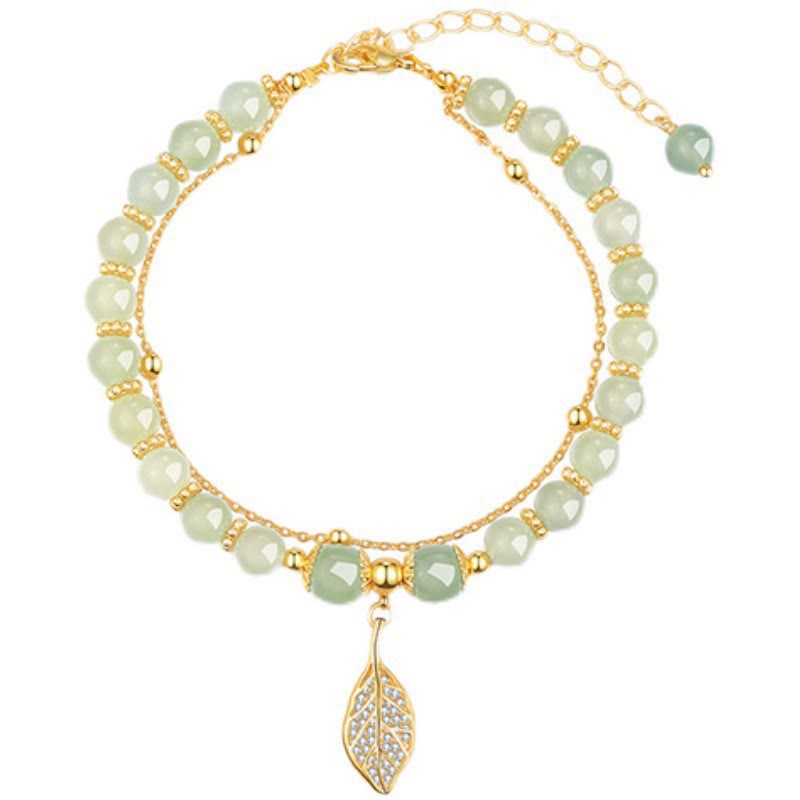 Wear FengShui Jade Leaf Ginkgo Tulip Peanut Fu Character Luck Beaded Bracelet