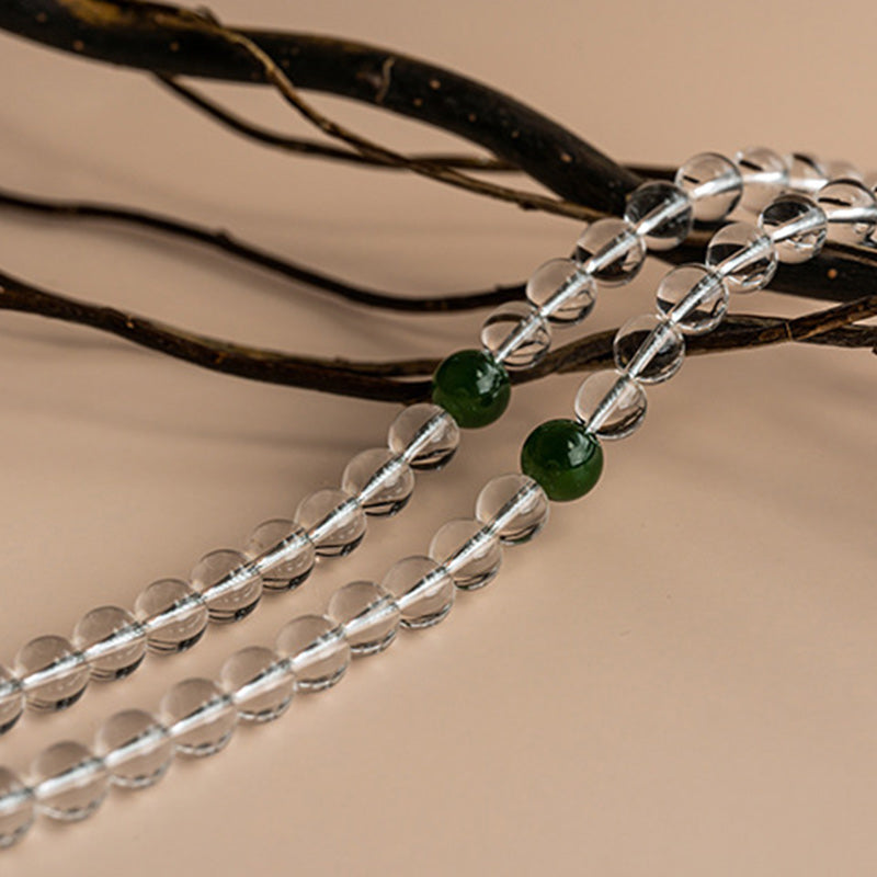 Wear FengShui 108 Beads White Crystal Jade Meditation Bracelet Mala
