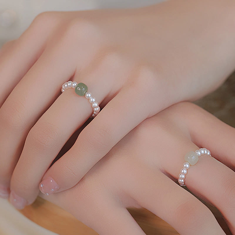 Wear FengShui Round Jade Pearl Beads Luck Ring