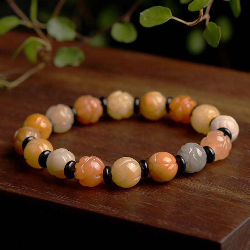 Wear FengShui Golden Silk Jade Lotus Wealth Luck Bracelet