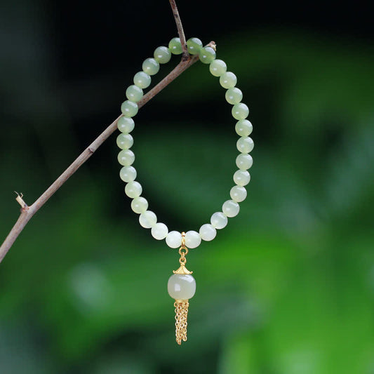 Wear FengShui 925 Sterling Silver Hetian Jade Beaded Wealth Charm Bracelet