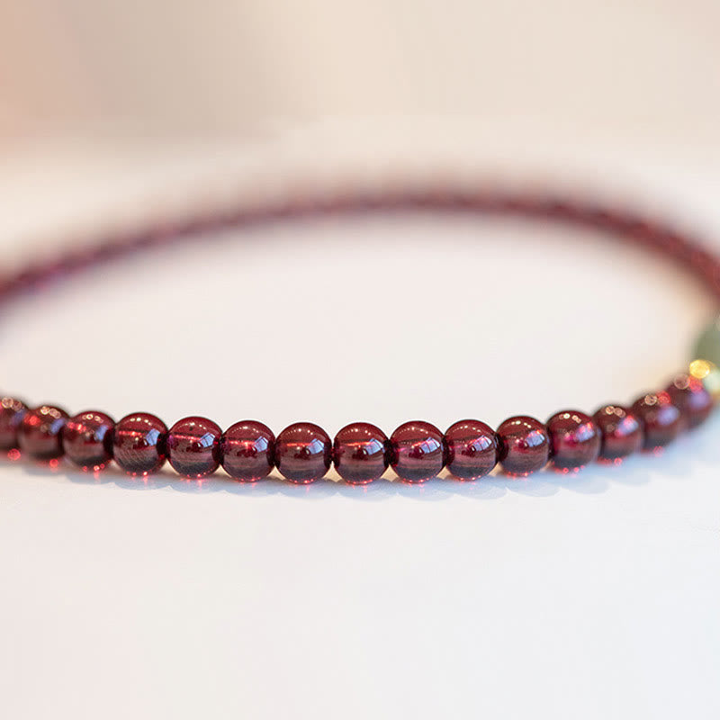Wear FengShui Natural Strawberry Quartz Garnet Jade Lucky Fortune Fu Character Healing Charm Bracelet