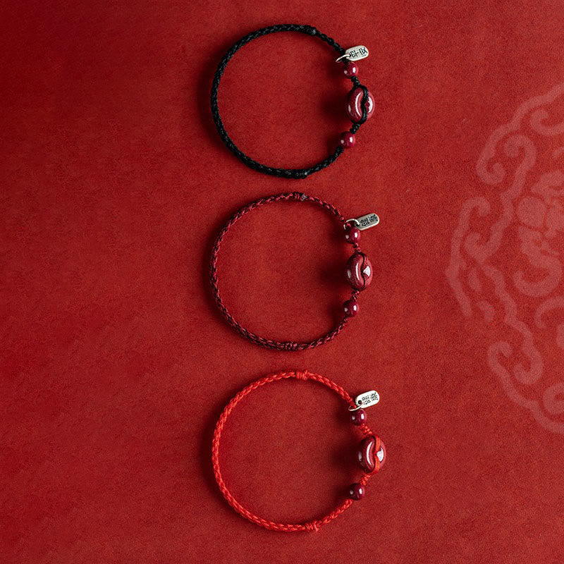 Wear FengShui Handmade Cinnabar Peace Buckle Safe and Healthy Charm Blessing String Bracelet Anklet