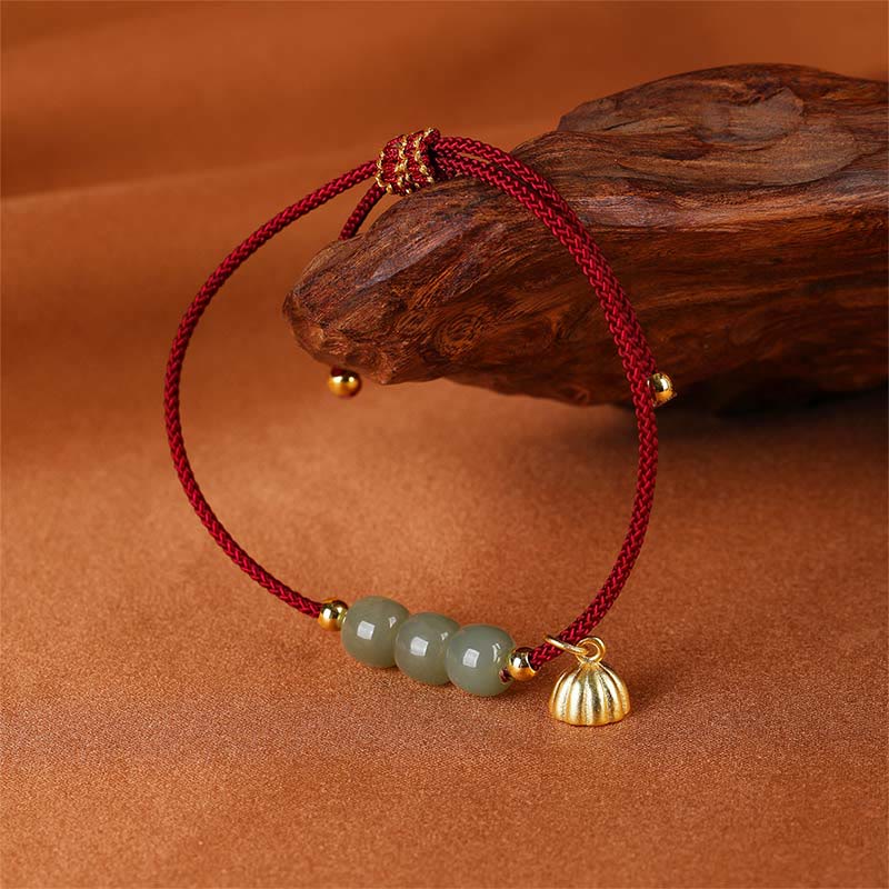 Wear FengShui Handmade Hetian Jade Bead Lotus Pod Prosperity Luck Braided Bracelet