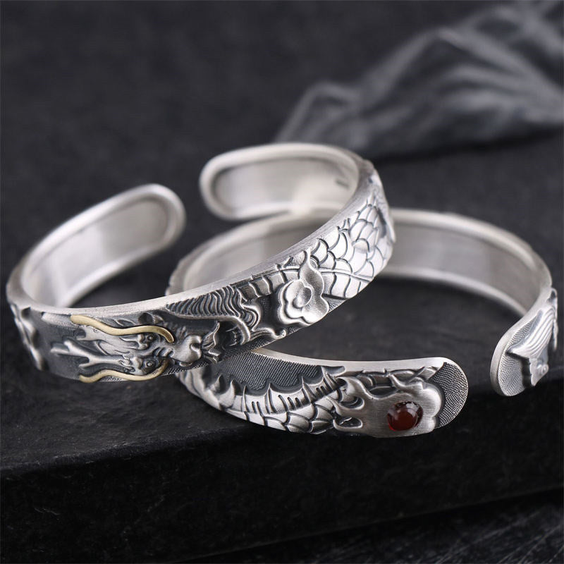 Wear FengShui 999 Sterling Silver Dragon Strength Protection Bracelet Bangle
