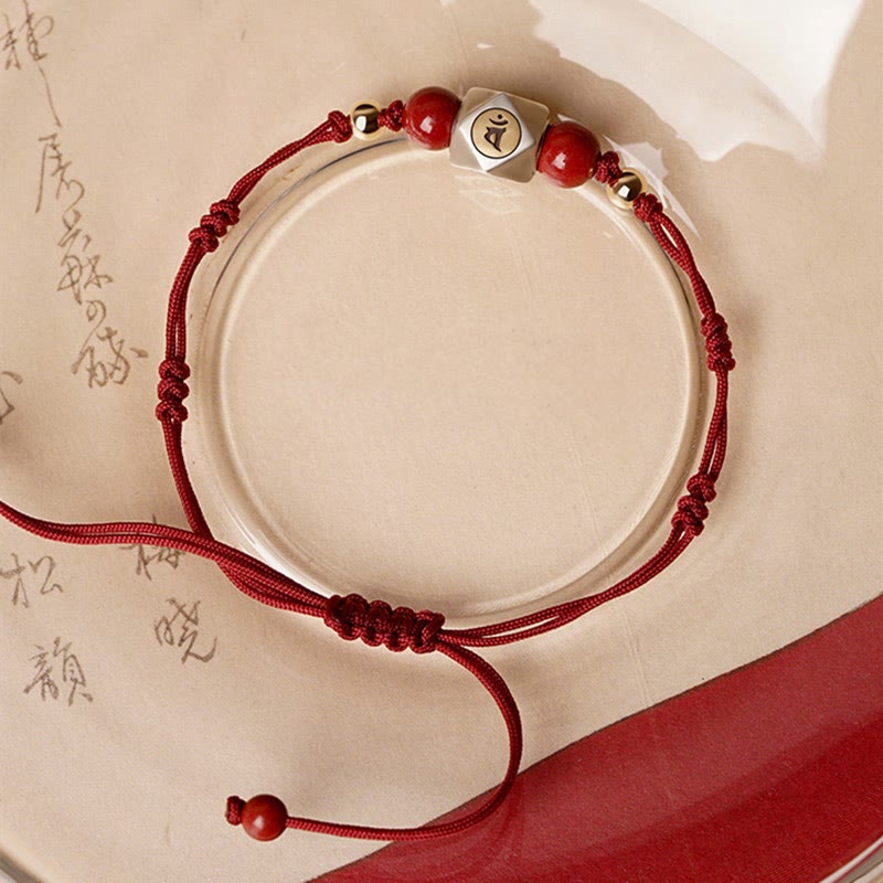Wear FengShui Handmade 925 Sterling Silver Chinese Zodiac Natal Buddha Cinnabar Calm Braided Bracelet