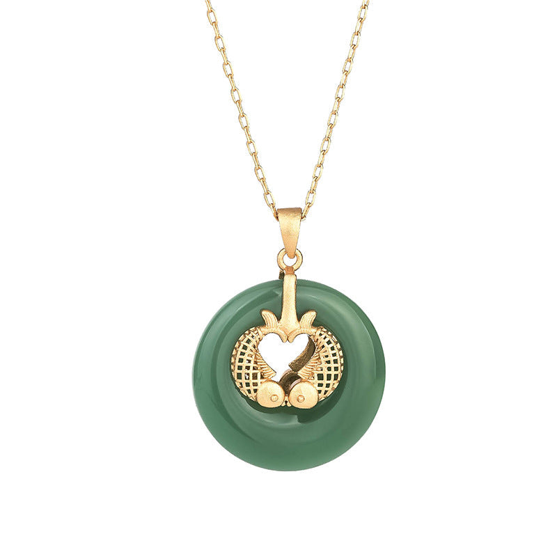 Wear FengShui Cyan Jade Koi Fish Luck Necklace Pendant