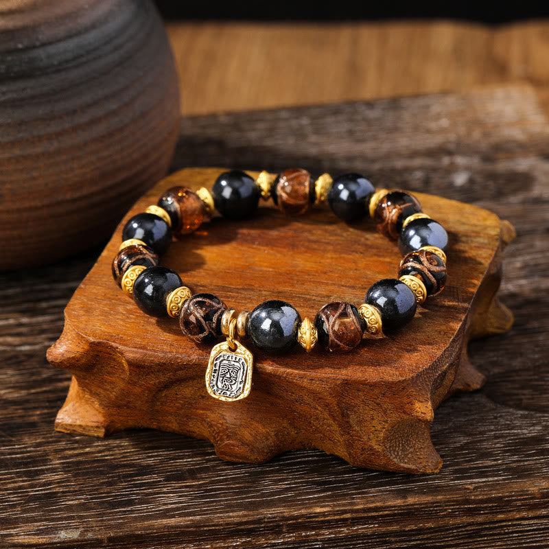 Wear FengShui Tibetan Zakiram Goddess of Wealth Liuli Glass Incense Ash Porcelain Bead Luck Bracelet