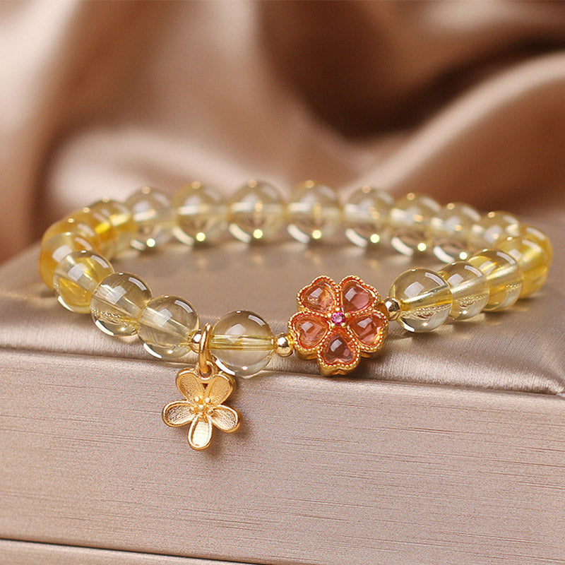 Wear FengShui Natural Citrine Flower Charm Prosperity Protection Bracelet