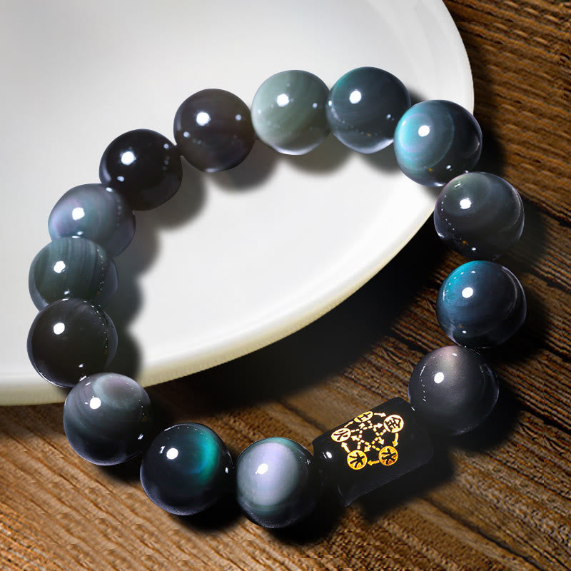 Wear FengShui "Sending Balance and Protection" Rainbow Obsidian Bracelet Includes Gift Message Card