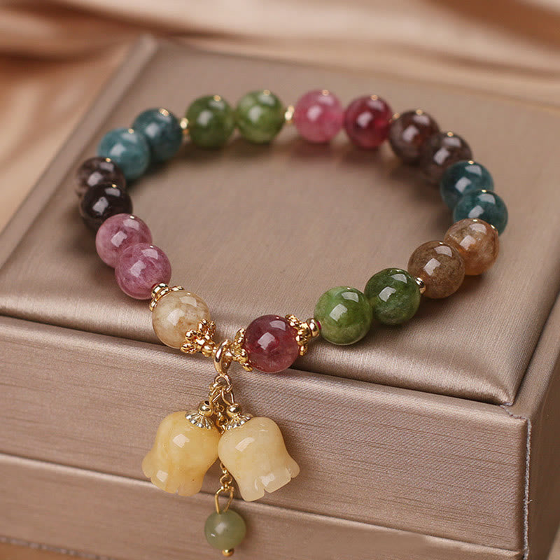 Wear FengShui Natural Colorful Tourmaline Flower Bead Love Bracelet