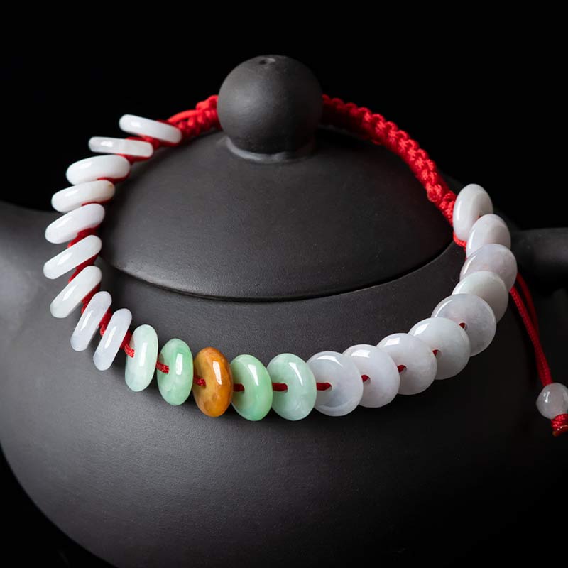 Wear FengShui Round Jade Lucky Red String Weave Bracelet