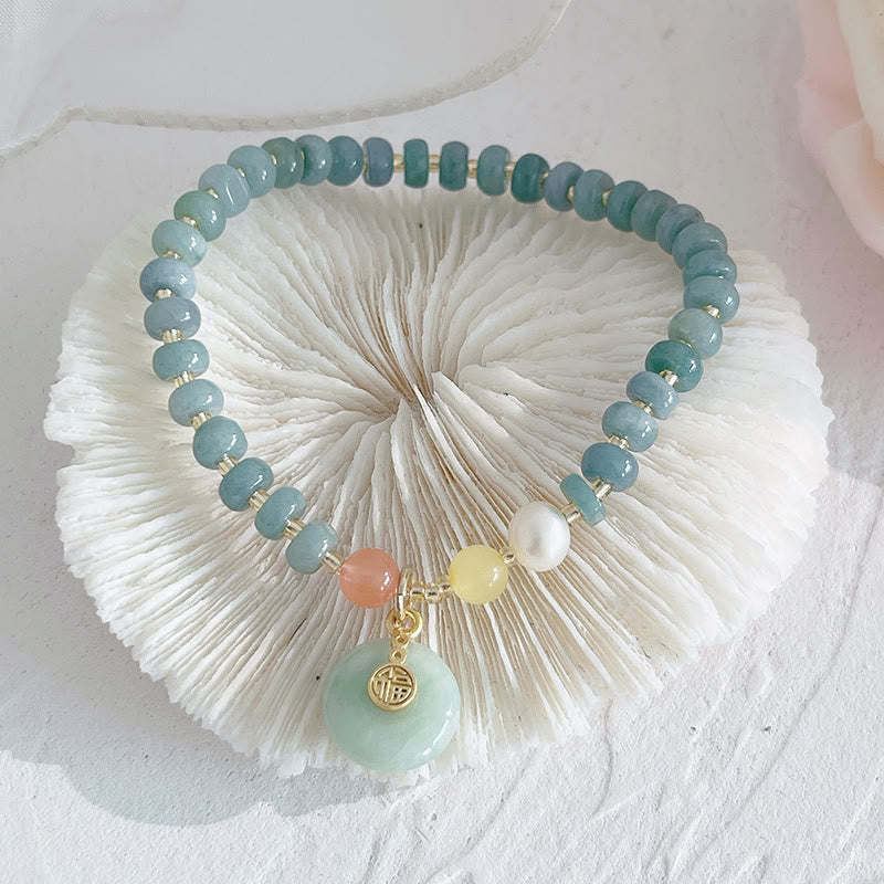 Wear FengShui Natural Hetian Jade Pearl Peace Buckle Fu Character Gourd Money Bag Strawberry Quartz PiXiu Luck Bracelet