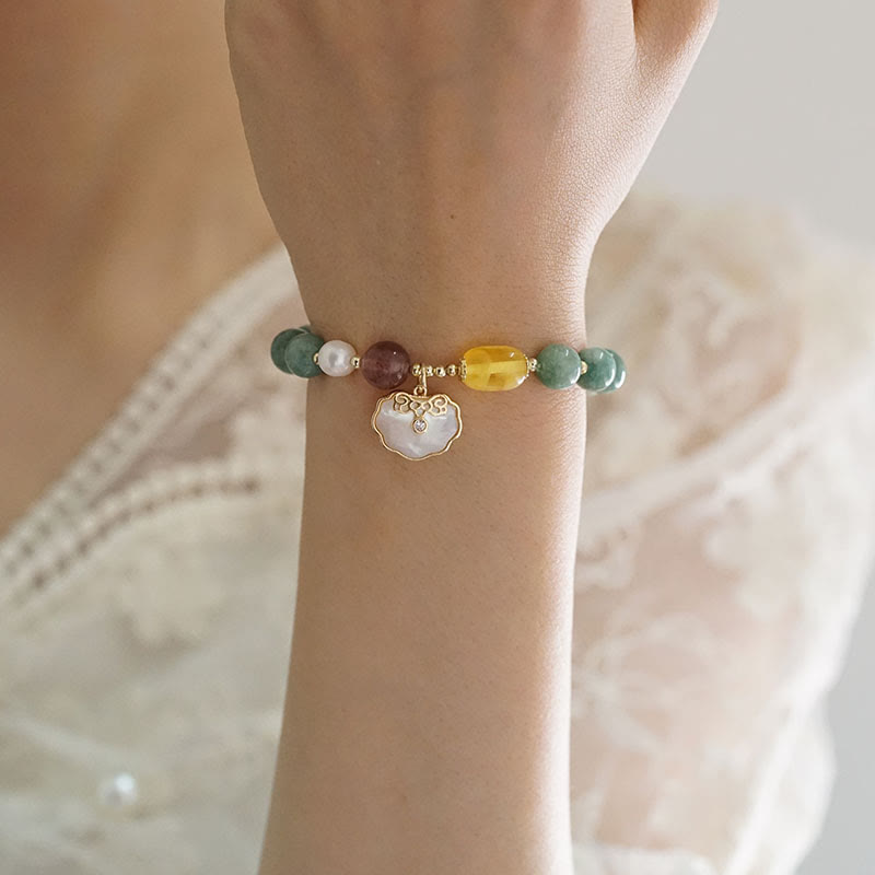 Wear FengShui Jade Sea shell Ruyi Lock Luck Bracelet